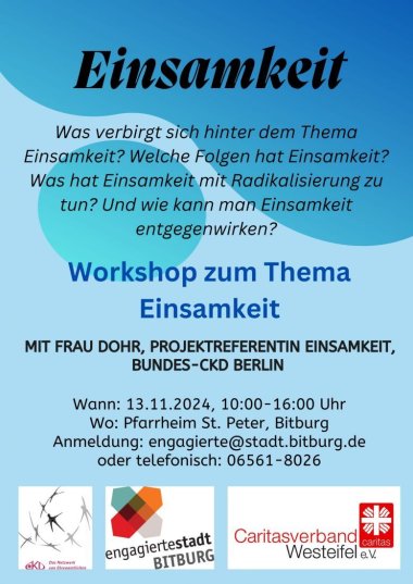 Workshop zum Thema Einsamkeit – Noch wenige Plätze frei