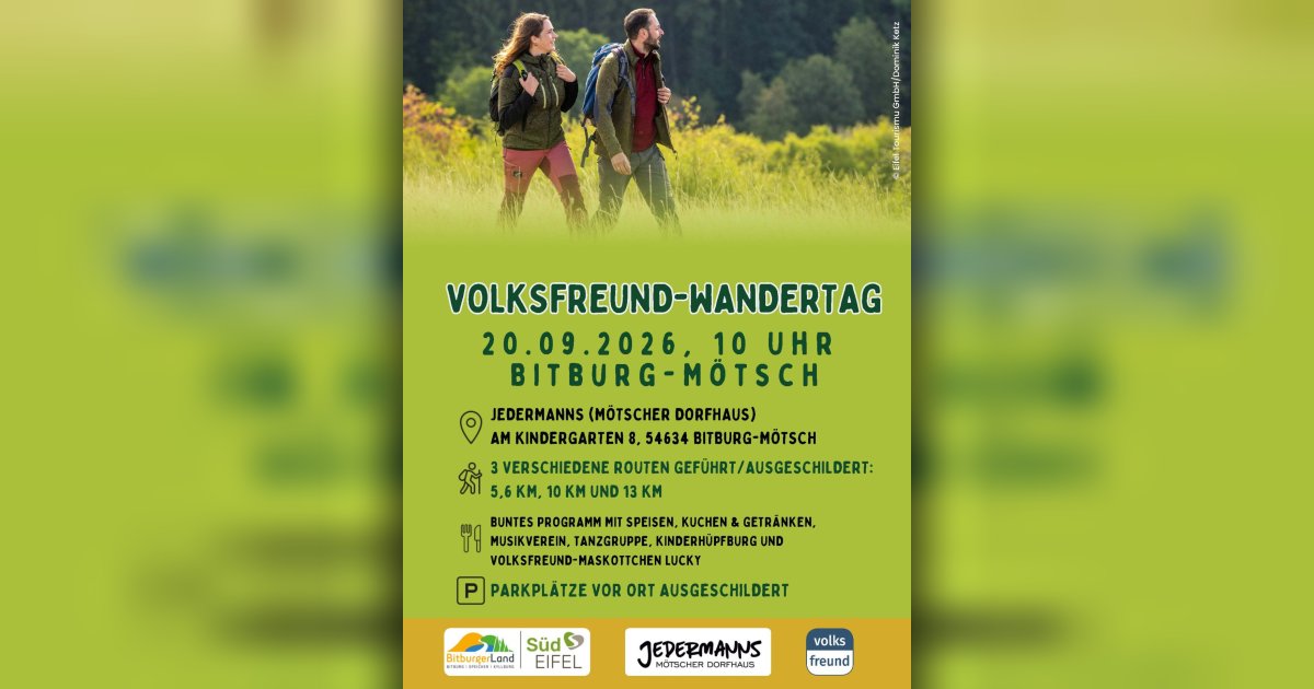Volksfreund-Wandertag am Sonntag, 20.09.2026 | Stadt Bitburg
