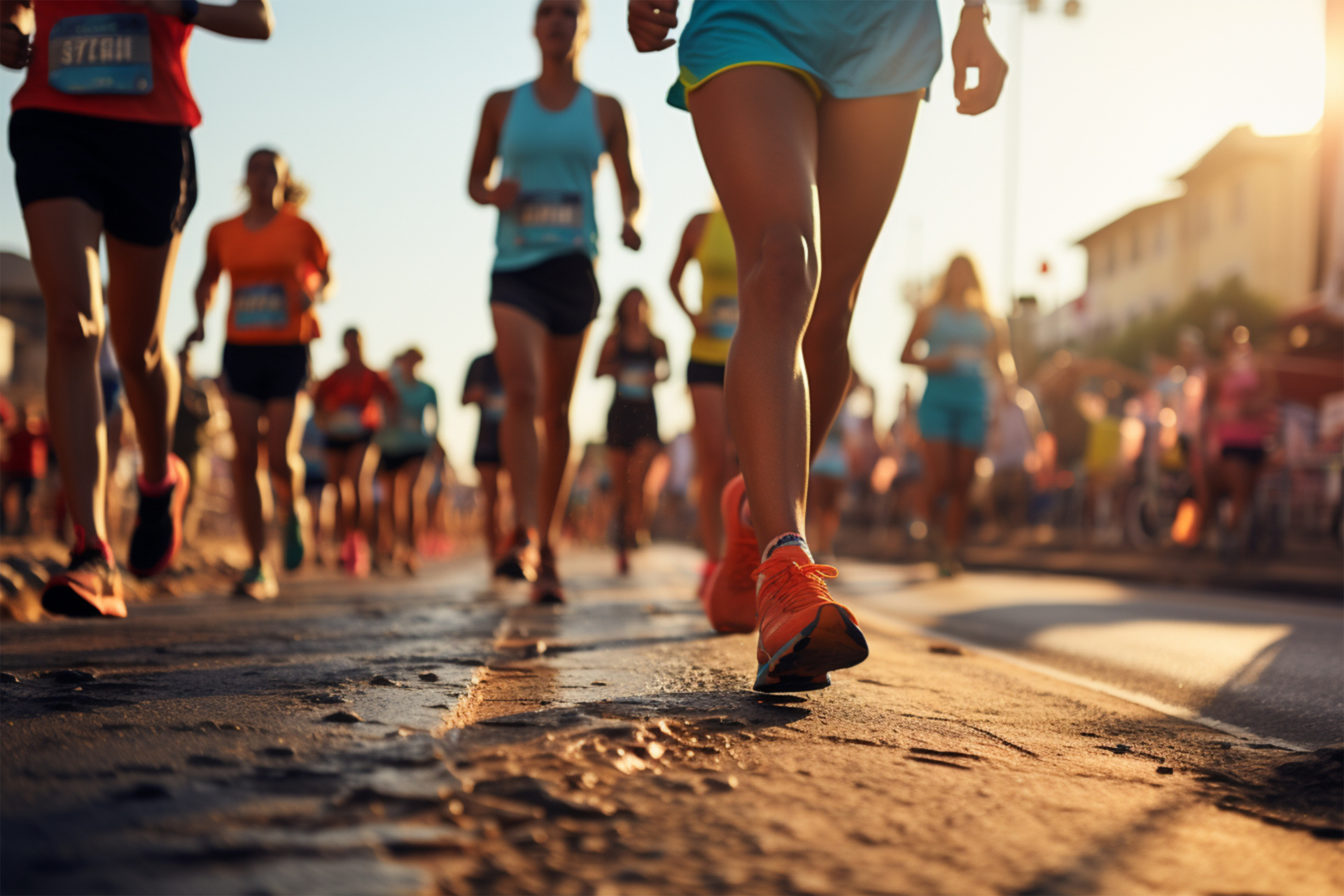 Marathon Beine auf Straße von vielen Teilnehmern (Durch AI generiert)