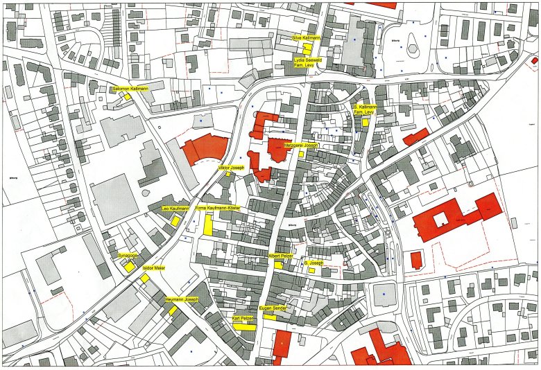 Stadtplan Nord mit eingezeichneten Häusern jüdischer Familien Stadtplan Nord mit eingezeichneten Häusern jüdischer Familien