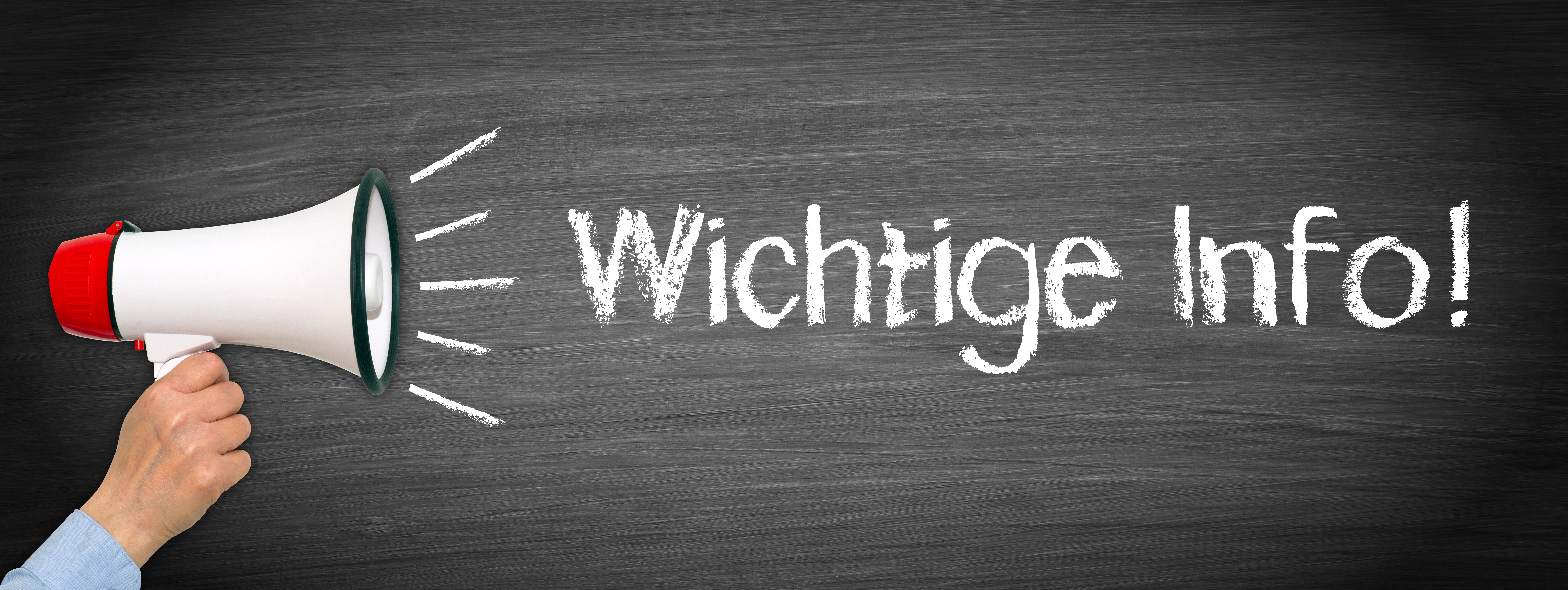 Wichtige Info - Hand mit Megaphon und Text