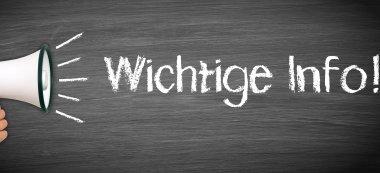 Wichtige Info - Hand mit Megaphon und Text