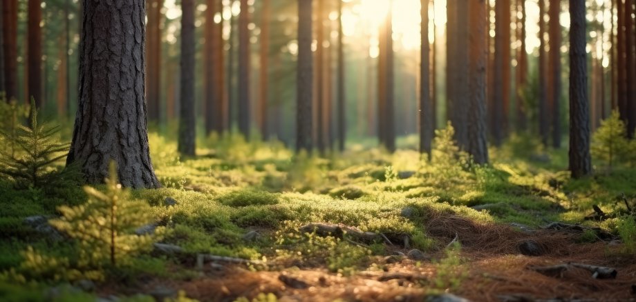 Nordic pine forest in the evening light. Short depth-of-field. Nordic pine forest in the evening light. Short depth-of-field.