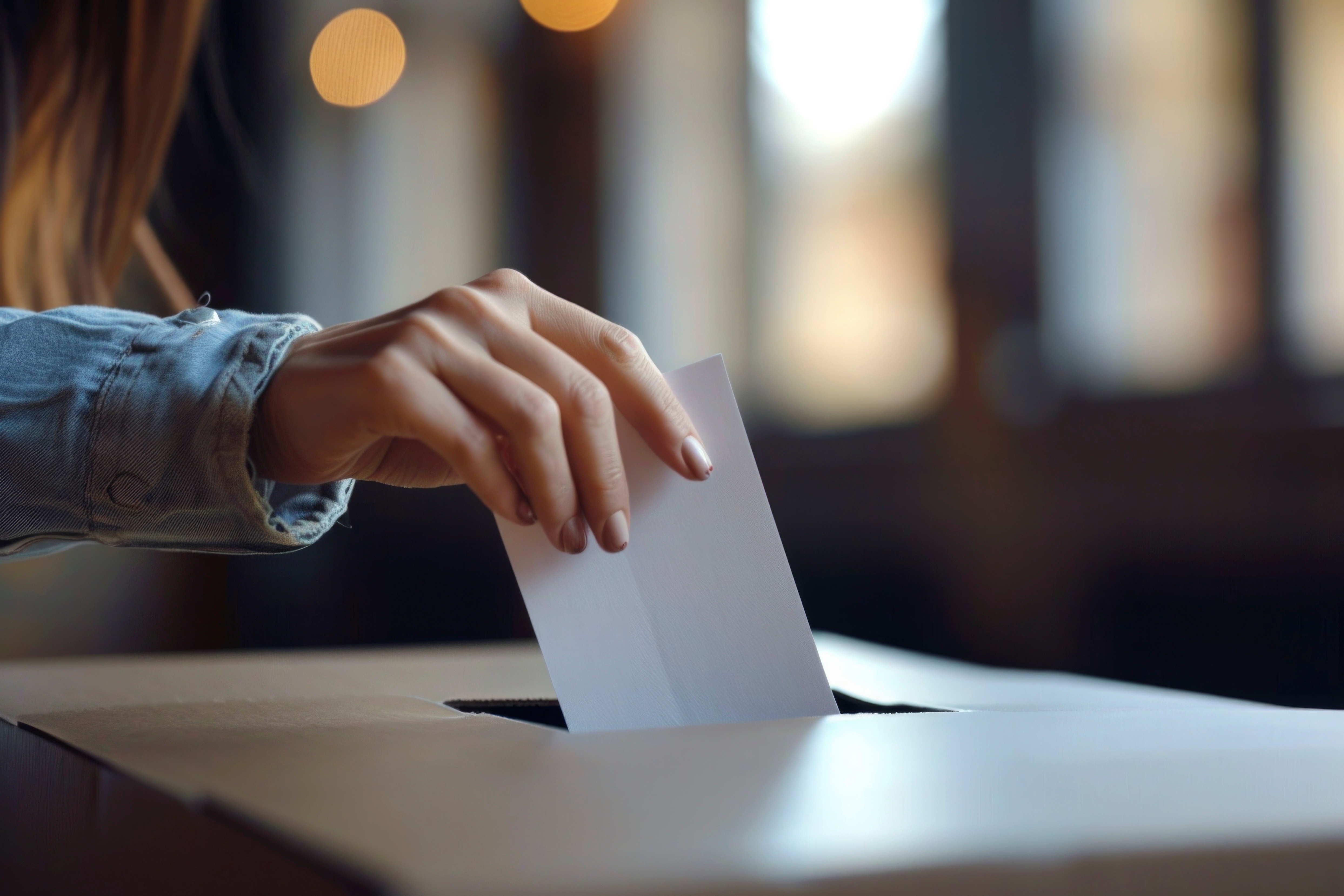 Eagerly putting their vote into the ballot box, the voter's hand showcases the essence of democracy